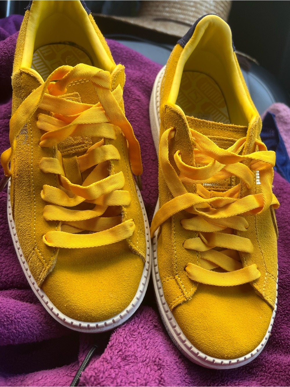 PUMA Suede Platform Trace Bold Women’s 8 Lemon Yellow Navy 367066-03